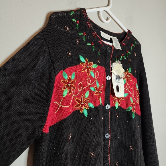 NWT White Stag Cardinal Embroidered Embellished Black Knit Cardigan 22/24 3X - Picture 11 of 16